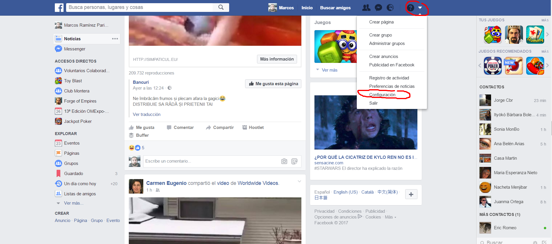 Facebook configuración