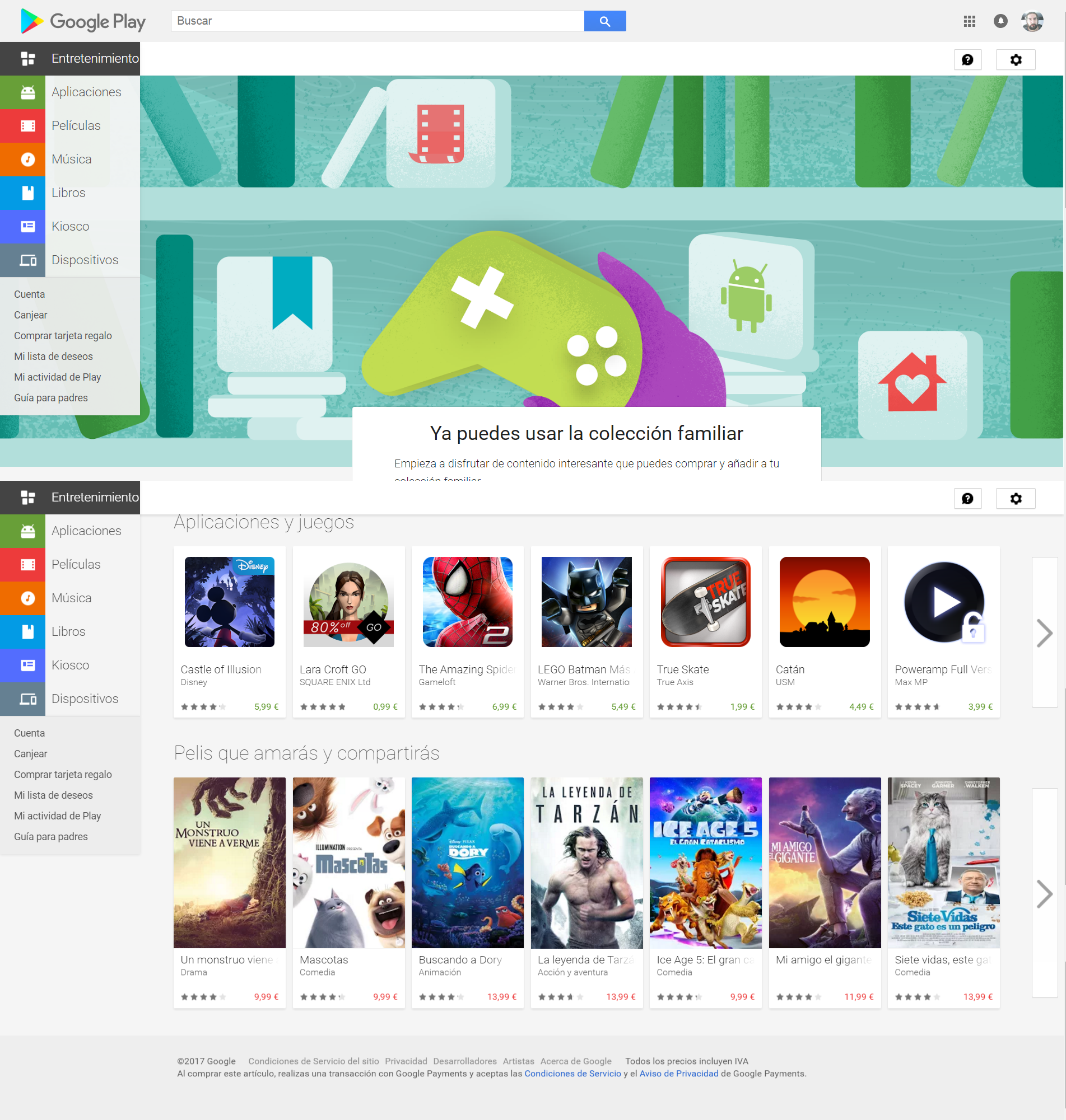 Ya puedes usar la colección familiar Google Play