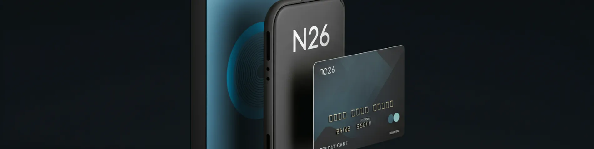 Logo de N26 en móvil con tarjeta de débito