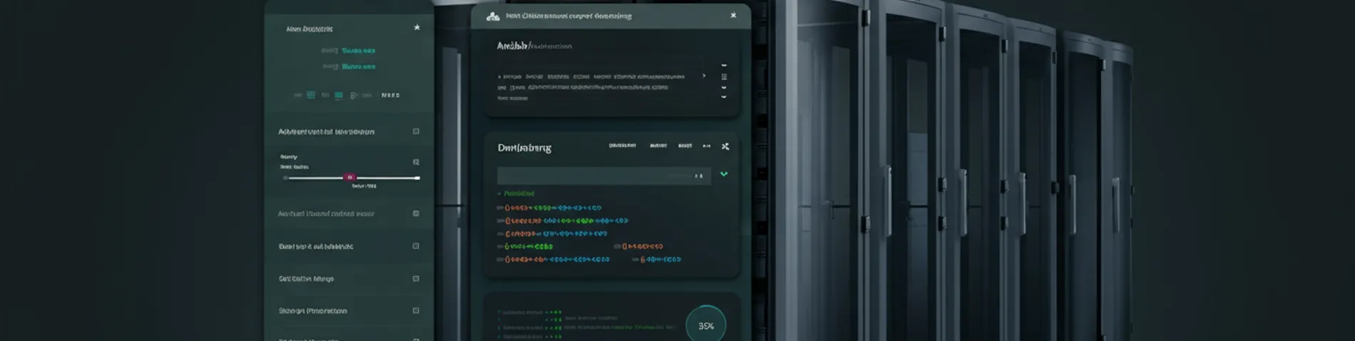 Logo de Ansible con iconos de servidores y automatización
