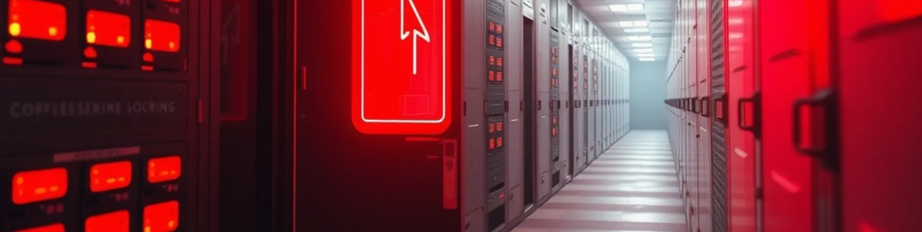Señal digital roja escapando de una caja de cristal hacia servidores empresariales, estilo fotorrealista de ciberseguridad