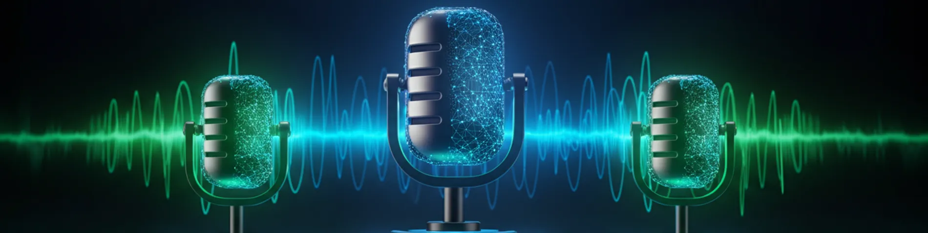 Tres plataformas de agentes de voz representadas como nodos conectados en un entorno tecnológico con ondas de sonido digitales