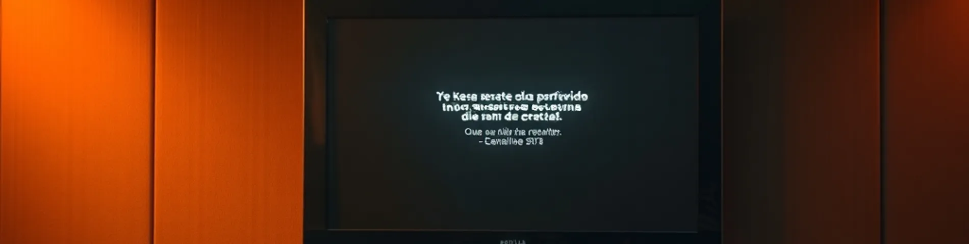Pantalla de televisor apagada en una sala oscura con un aviso de error
