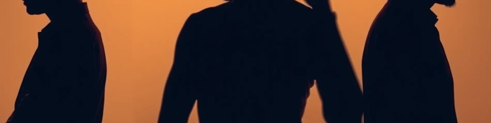 Tres siluetas oscuras de perfil sobre un fondo naranja, cada una con una postura distinta