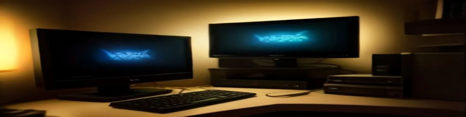 Estantería de cajas de videojuegos clásicos de PC junto a un ordenador moderno mostrando una biblioteca de juegos digital