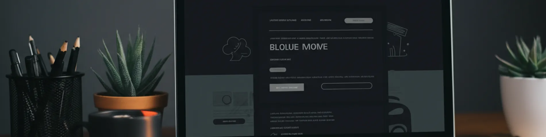Interfaz limpia de un blog moderno con modo oscuro en un monitor de escritorio