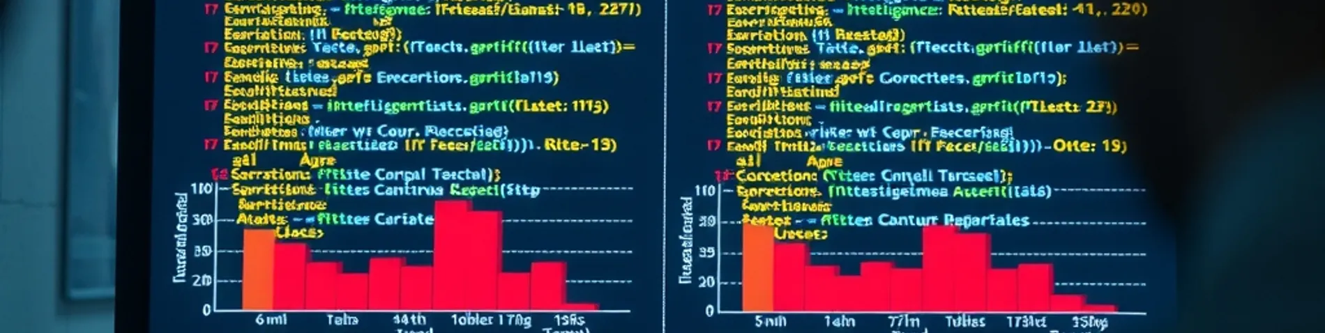 Pantalla de código con gráficos de comparación de benchmarks entre dos modelos de Inteligencia Artificial