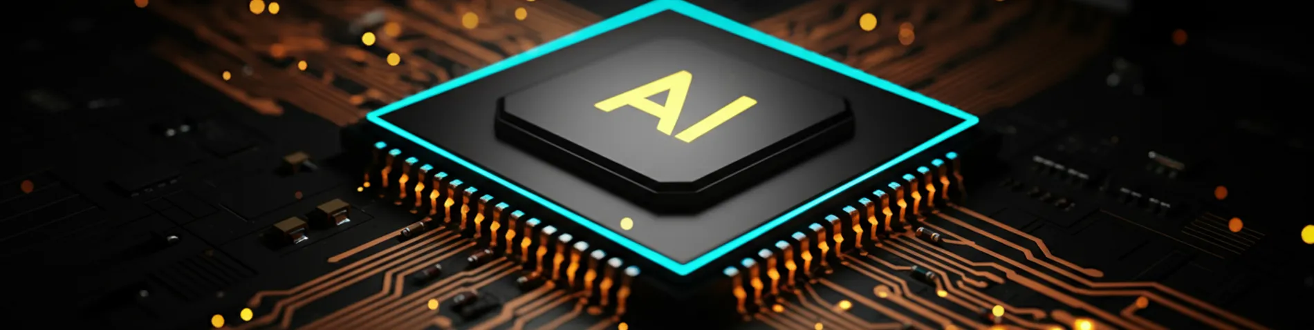 Chip de procesador iluminado sobre una placa, con flujos de datos representando la fase de inferencia de un modelo de Inteligencia Artificial