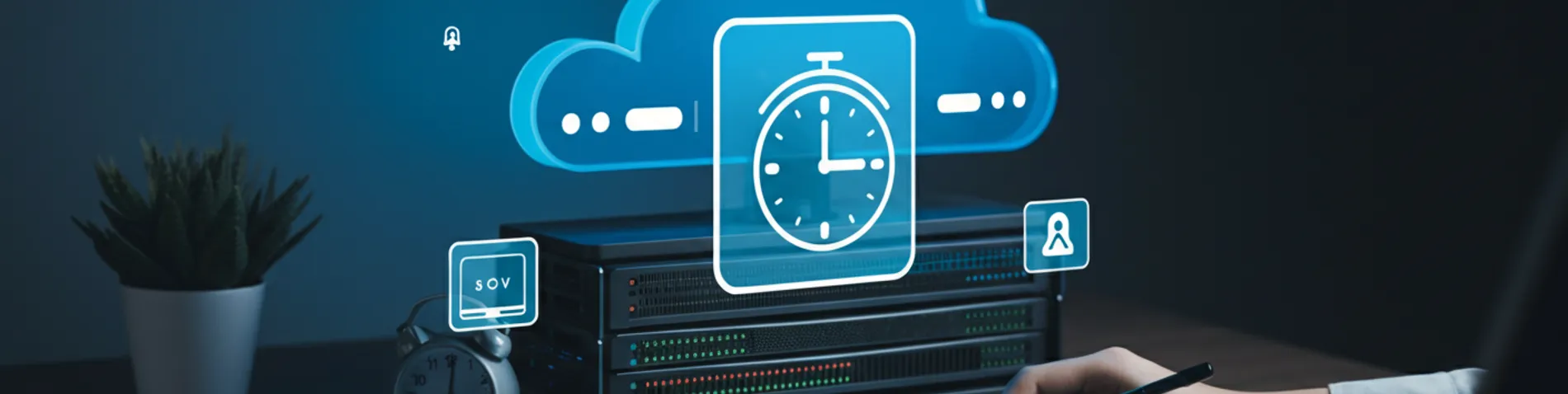 Panel de tareas programadas ejecutándose en la nube con el logotipo de un asistente de Inteligencia Artificial, sin un ordenador encendido