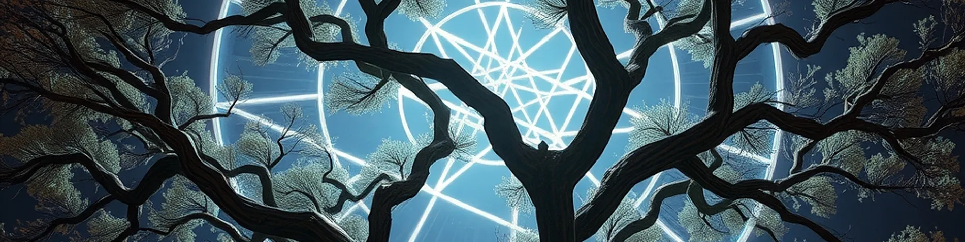 Árbol de ramas de Git que se bifurca y se acelera hacia una estructura de servidor central luminosa