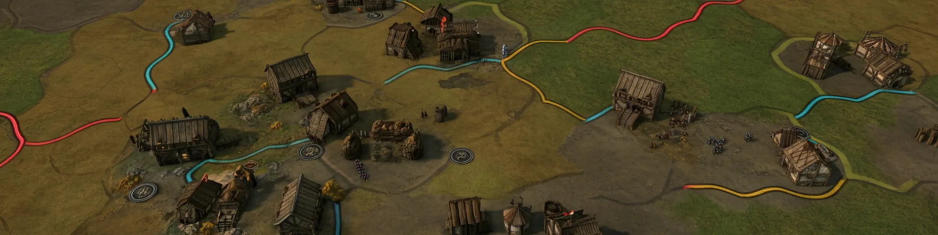 Mapa del juego Travian mostrando aldeas, recursos y rutas de ataque de tropas en un entorno medieval