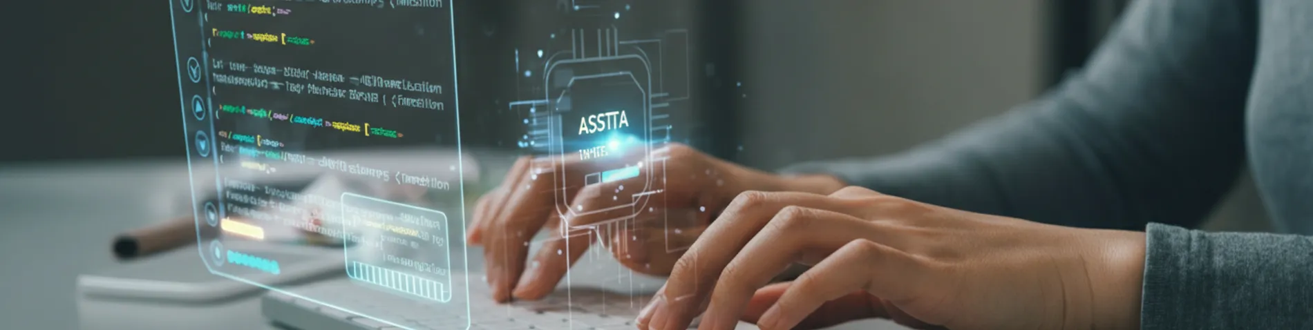 Persona frente a un ordenador programando con herramientas de Inteligencia Artificial sin escribir una línea de código