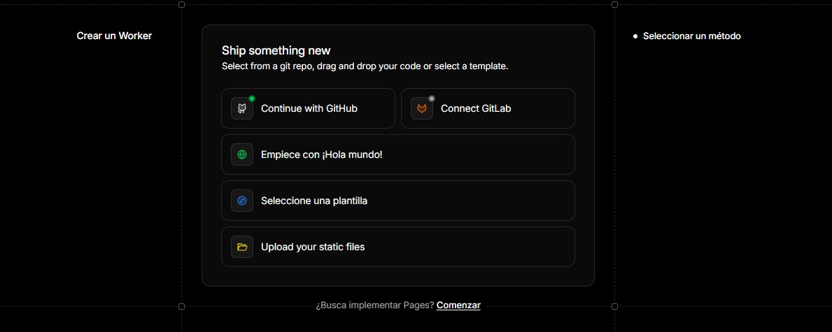 Captura del panel de Cloudflare donde Pages aparece escondida en la parte inferior